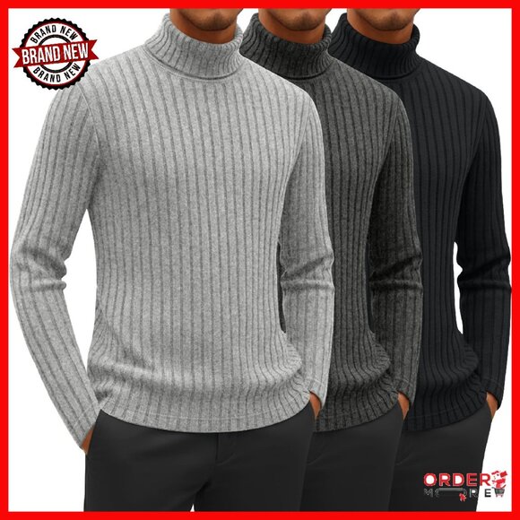 Men's Lightweight Turtleneck Sweaters 3-Pack Ribbed Knit Pullover